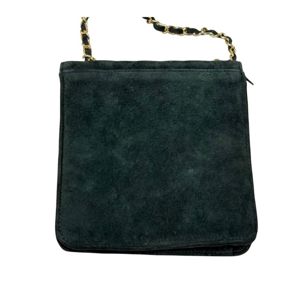 Leather Dark Green Quilted Suede Crossbody Purse Gold Chain Bag Dark Academia - Picture 6 of 12